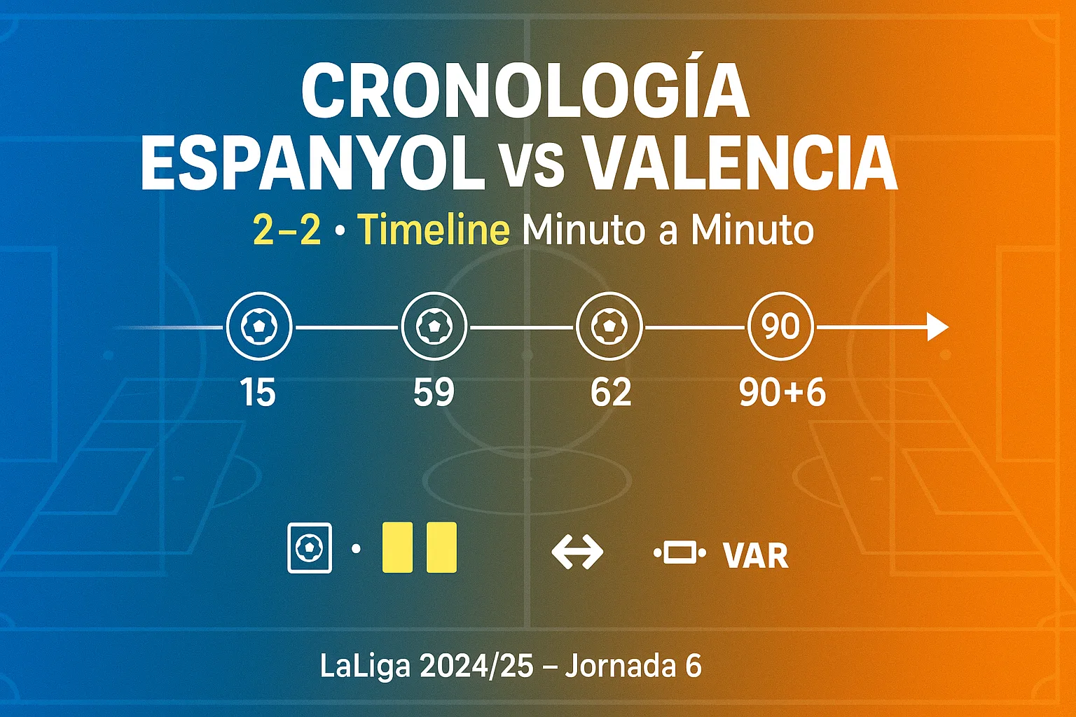 Cronología RCD Espanyol vs Valencia CF 2-2 LaLiga 2024 timeline minuto a minuto goles Javi Puado